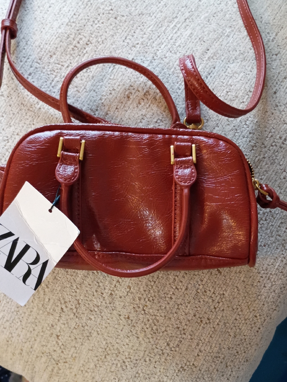 ZARA Brick Red Faux Leather Crossbody Satchel